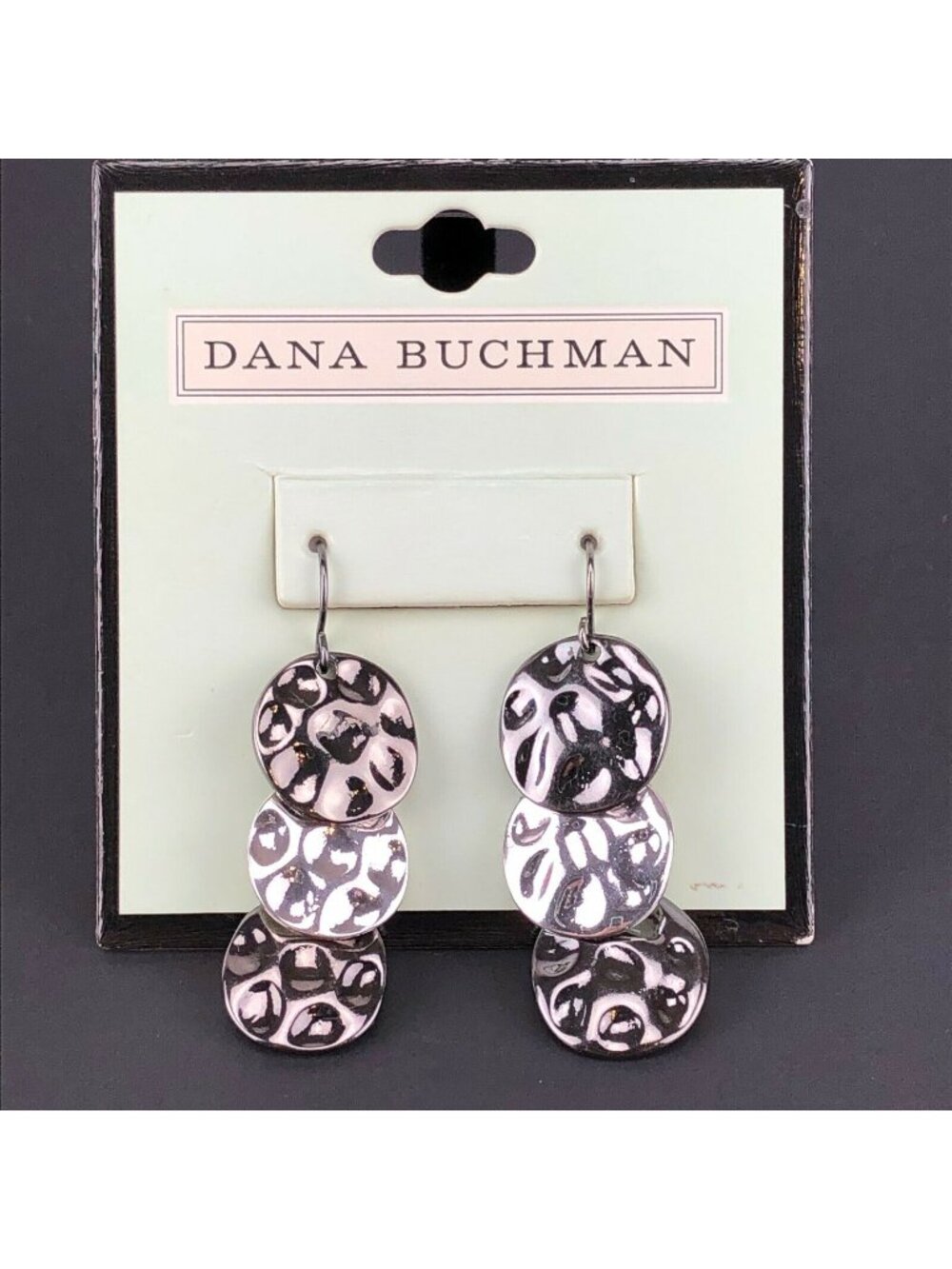 Dana Buchman Earrings Multi-Tone Hook Dangle Triple Hammered Discs